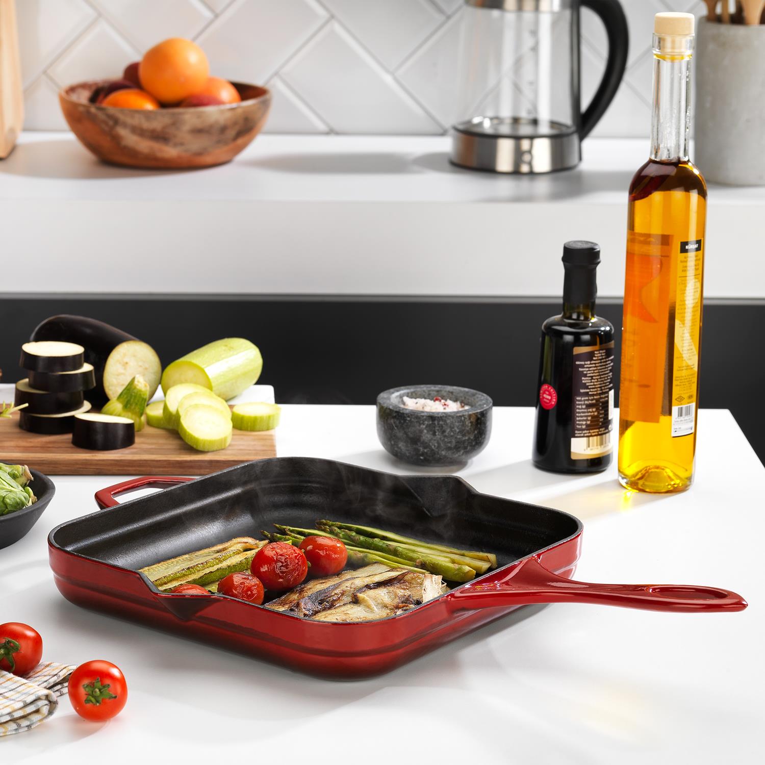 Schafer 1s2425-20004-kmz04 Guss Chef Döküm Kare Kızartma Tavası Yardımcı Kulplu 28*28 Cm 1 Pç Kırmızı