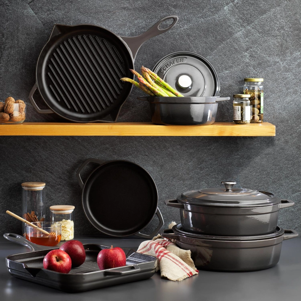 Schafer Guss Chef Döküm Karnıyarık  Tencere 28 Cm 2 Parça-Gri