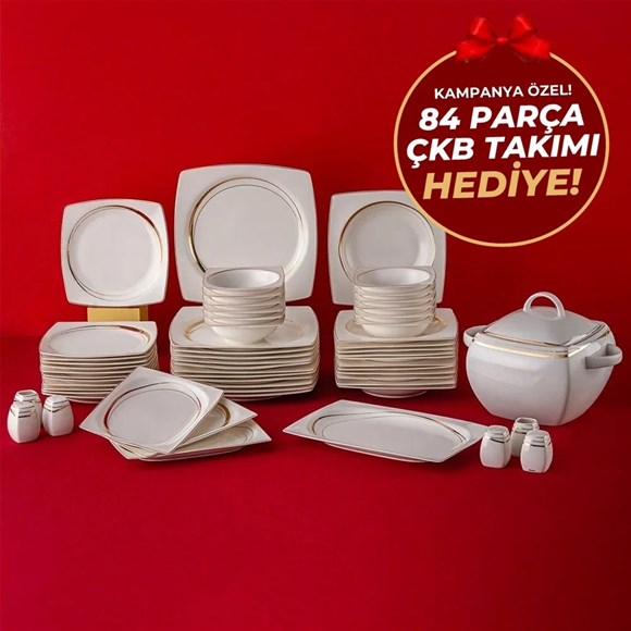 Emsan Hale Gold Fine Bone Yemek Takımı 60 Prç Kare
